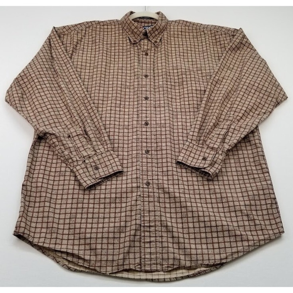 VTG Chaps Ralph Lauren Button Up Shirt Men's Large Brown Red Plaid Long Sleeves